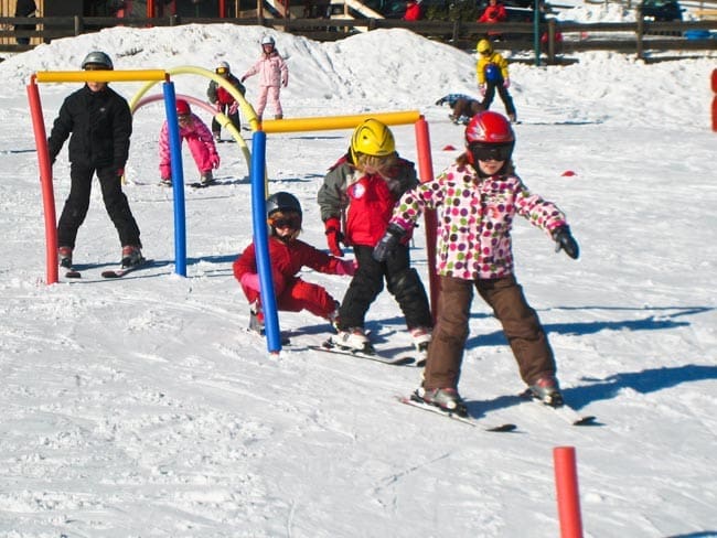 kids skiing play area