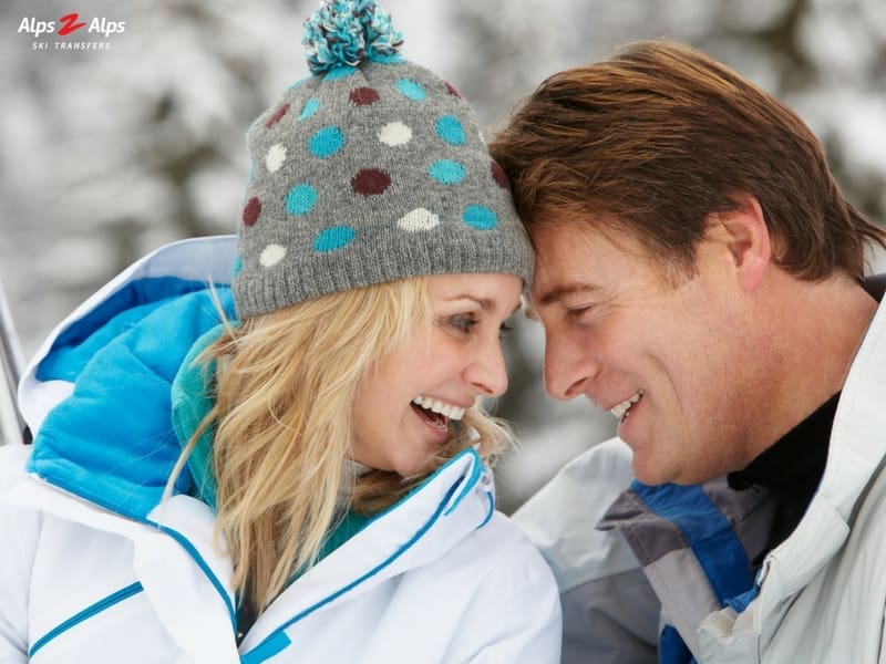 Couple on a romantic ski trip