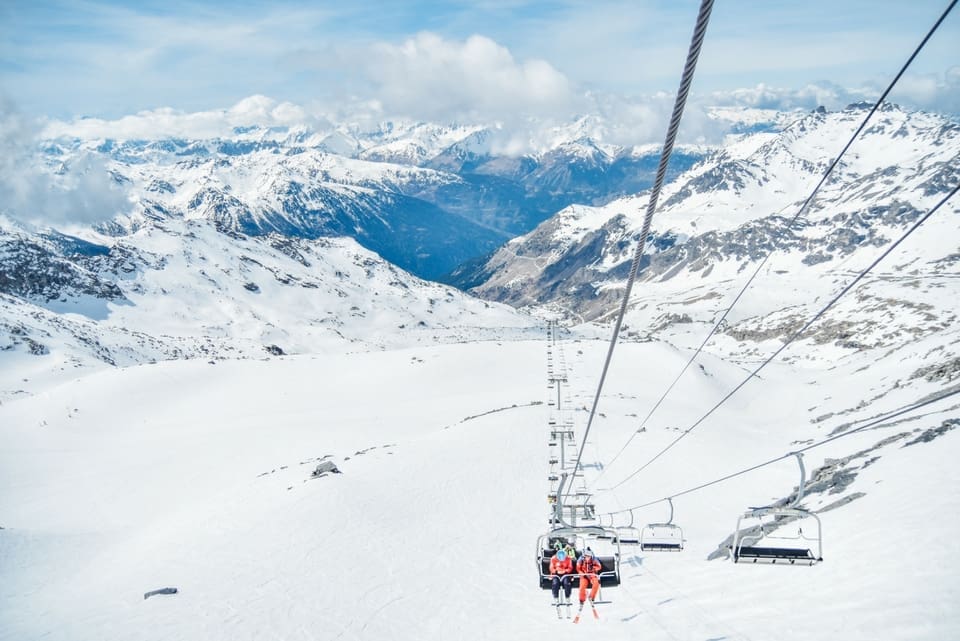 corporate ski weekend - two people on a cable car