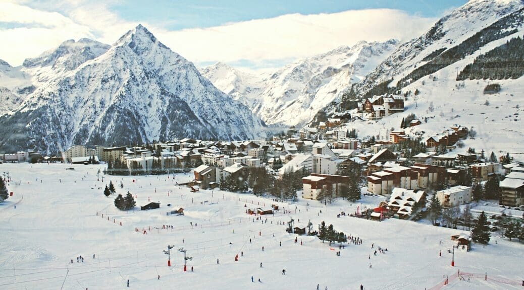 French Alps village covered in snow