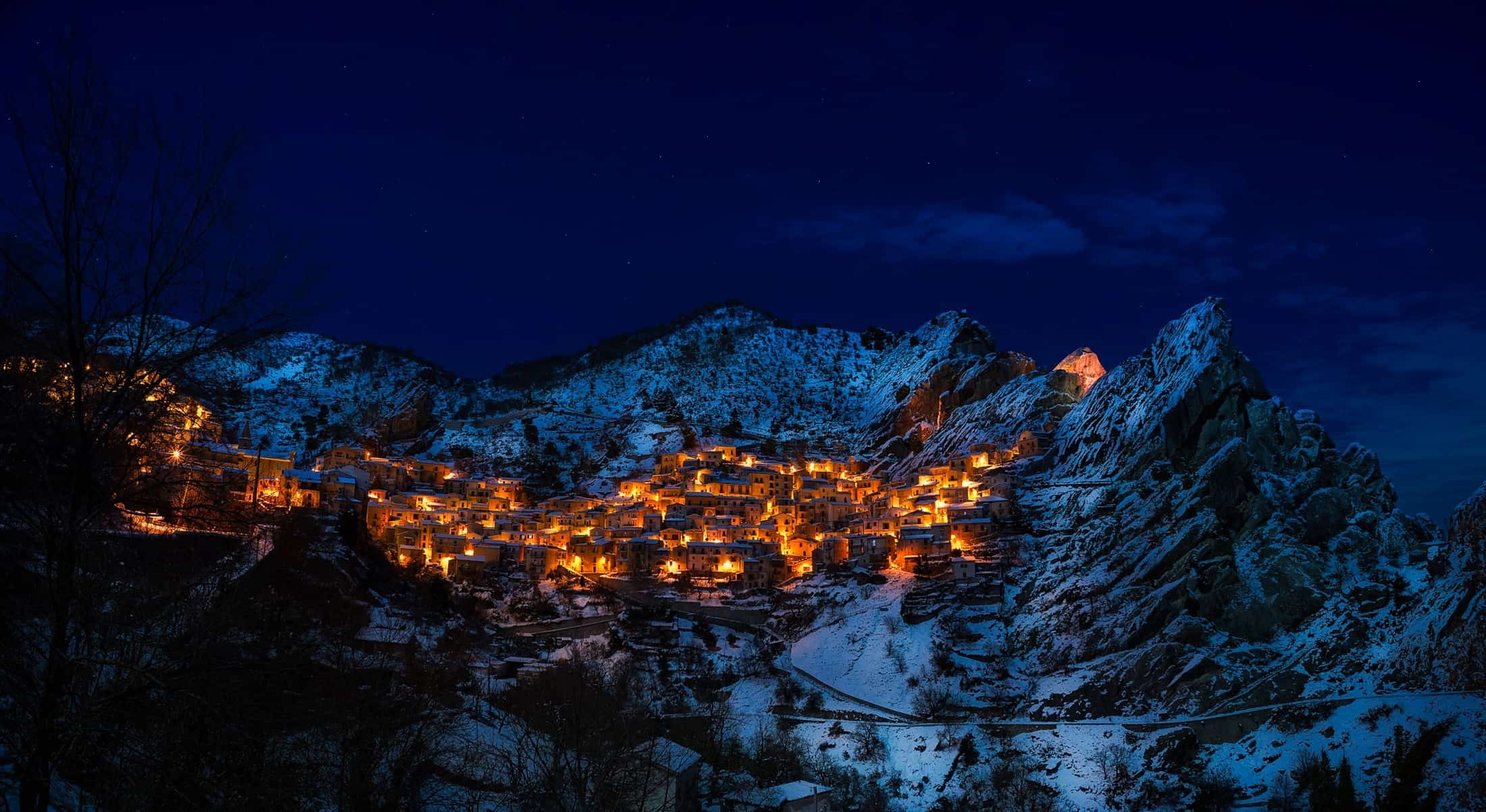 Alpine ski resort in the snow at Christmas