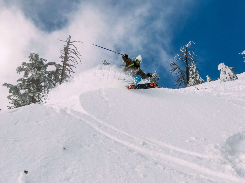 Skiing off-piste down a mountain