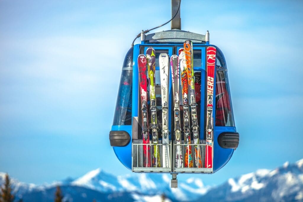 Ski's on a cable car