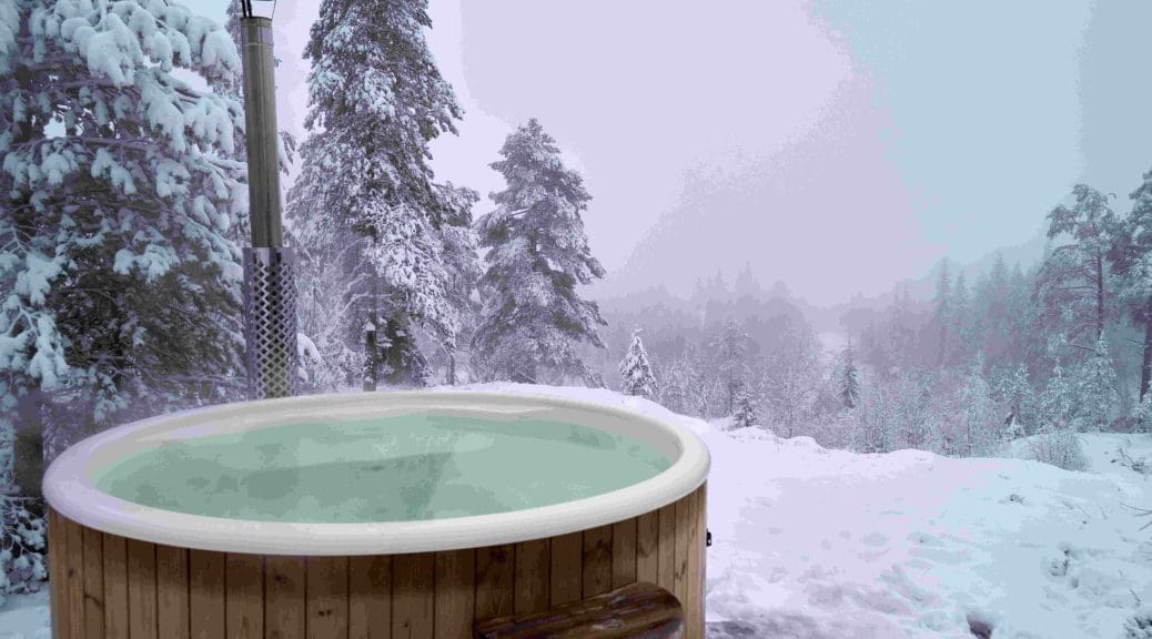 Outdoor hot tub in the Alps