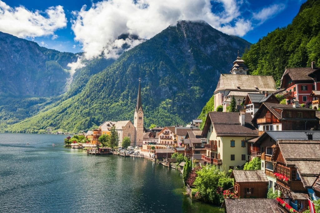 A picturesque resort in the Alps during the summer