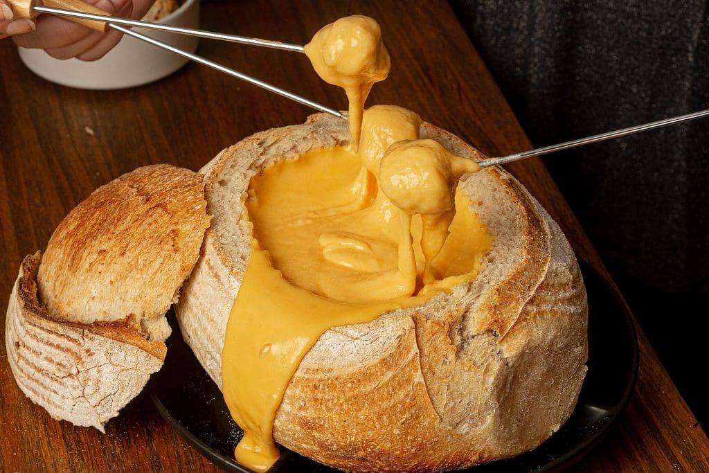 Fondue in a bread bowl