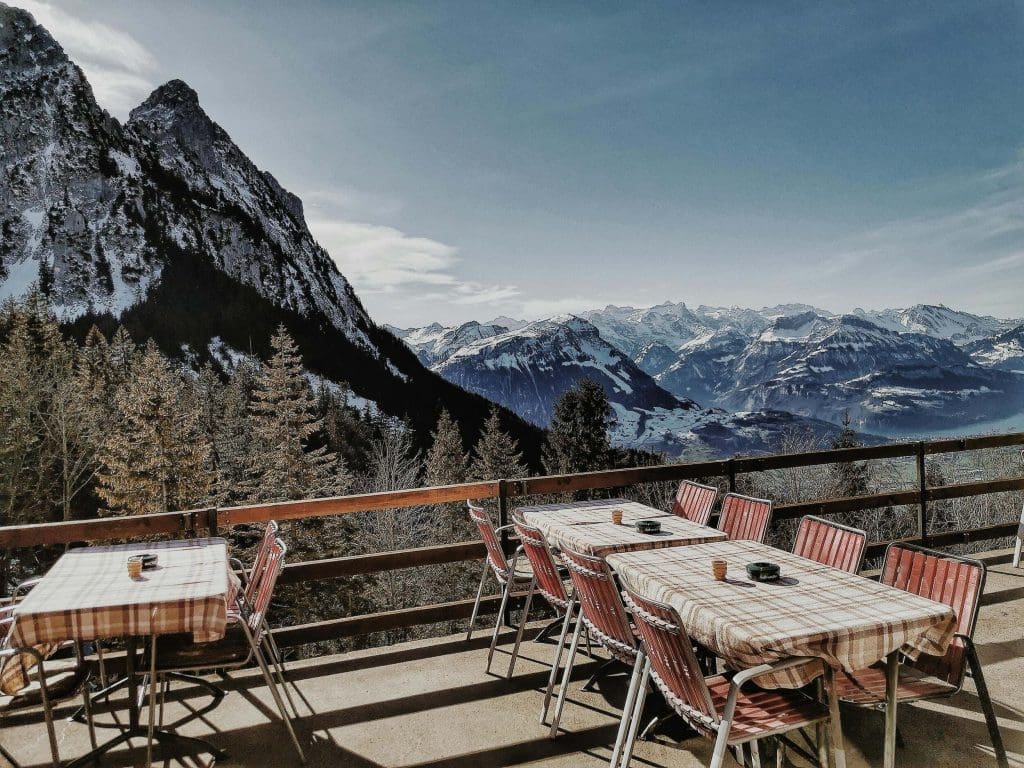 Restaurant with a view of the Alps